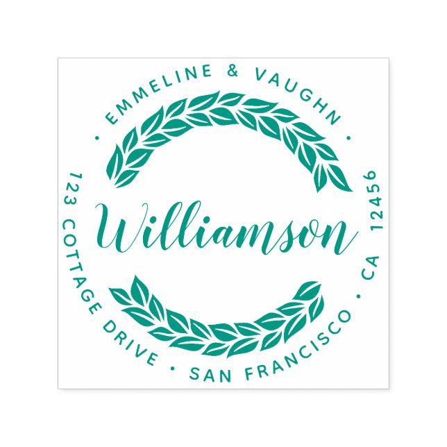 Carimbo Auto Entintado Leaf Wreath Floral Round Endereço (Design)