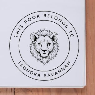 Carimbo Auto Entintado Leão De Bebê Bonito Este Livro Pertence Ao Nome Da