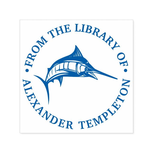 Carimbo Auto Entintado Leaping Marlin Nautical Ocean Library Book Name (Design)