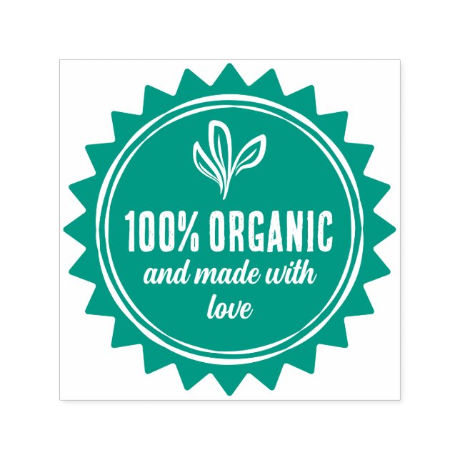 Carimbo Auto Entintado Leaves 100% Organic Made With Love Product (Design)