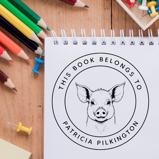 Carimbo Auto Entintado Leitão De Bebê Bonito Este Livro Pertence Ao Nome  (Criador carregado)