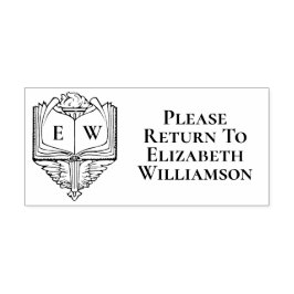 Carimbo Auto Entintado Lendo Biblioteca Vintage Bookplate Por Favor Devol