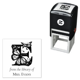 Carimbo Auto Entintado Letra E Monograma Da Borboleta Da Biblioteca De