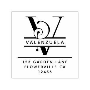 Carimbo Auto Entintado Letra rico - V - Monograma de Endereço de Retorno