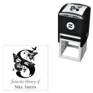 Carimbo Auto Entintado Letra S Butterfly Monograma da Biblioteca de