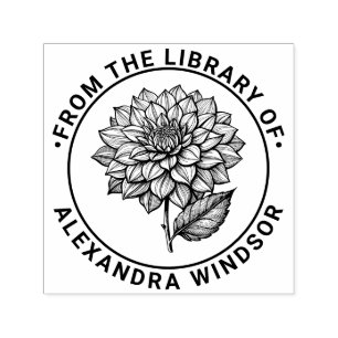 Carimbo Auto Entintado Linda Flor de Dália Desabrochar Biblioteca Nome do