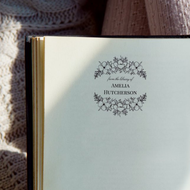 Carimbo Auto Entintado Linda Placa de Livro de Arte Floral (Criador carregado)