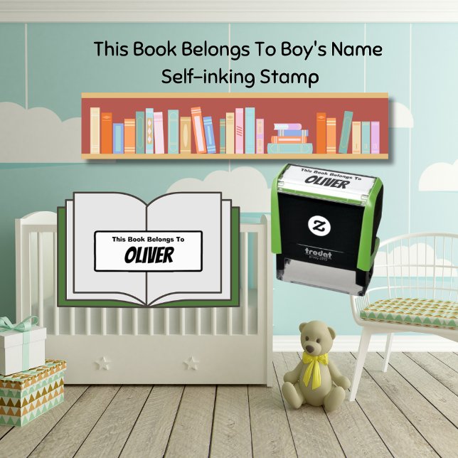 Carimbo Auto Entintado Lindo Este Livro Pertence Ao Nome do Menino  (This Book Belongs To Boy's Name Self-inking Stamp)