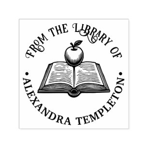 Carimbo Auto Entintado Livro Aberto com Apple #1P com Nome do Livro da Bi