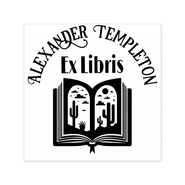 Carimbo Auto Entintado Livro Aberto com Páginas de Paisagem do Deserto "E (Design)