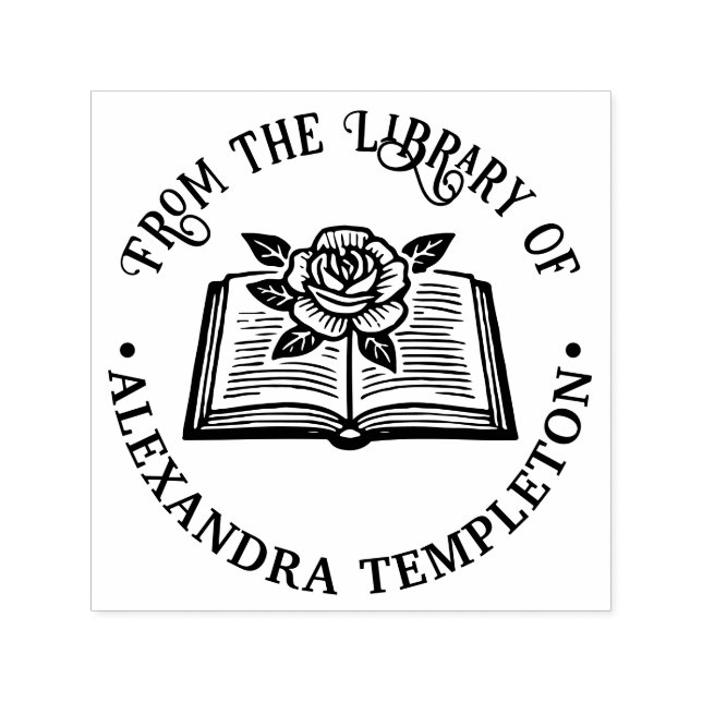 Carimbo Auto Entintado Livro Aberto com Rosa #1P com Nome do Livro da Bib (Design)