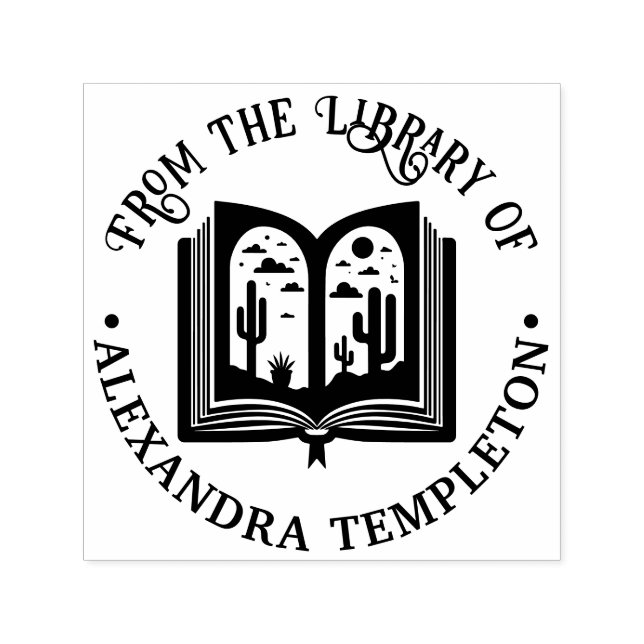 Carimbo Auto Entintado Livro Aberto Paisagem Desértica Páginas Nome da Bi (Design)