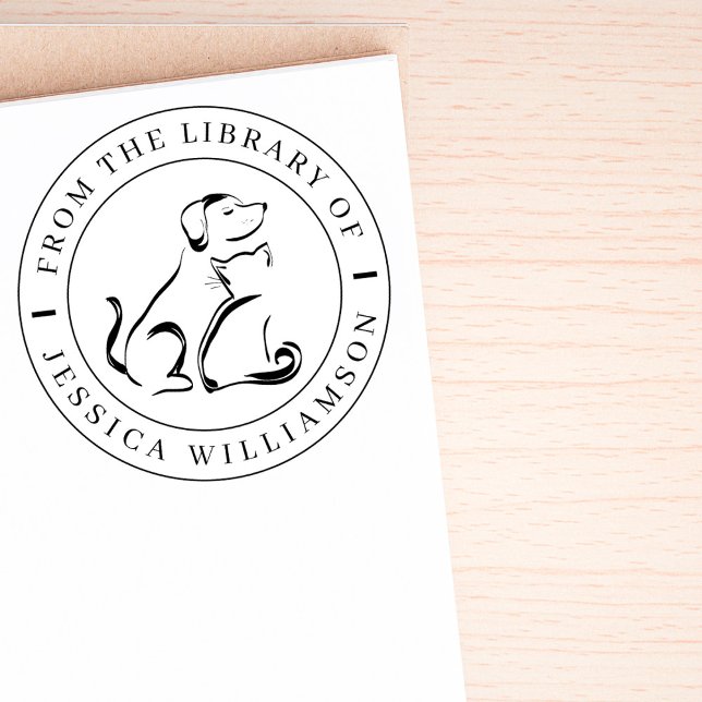 Carimbo Auto Entintado Livro de Biblioteca Personalizada de Gatos de Pets (Criador carregado)