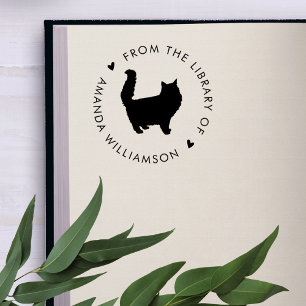 Carimbo Auto Entintado Livro de Biblioteca Personalizada do Gato Moderno