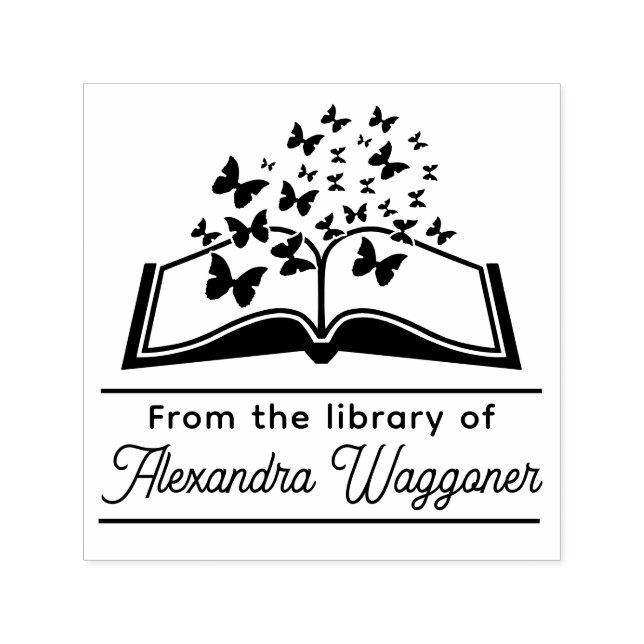 Carimbo Auto Entintado Livro de Borboletas "Da biblioteca de" Nome (Design)