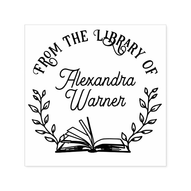 Carimbo Auto Entintado Livro e Ramos Botânicos #1 Nome do Script da Bibli (Design)