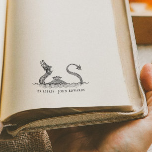 Carimbo Auto Entintado Livro Ilustrado de Ex Libris de Monstro Marinho Vi