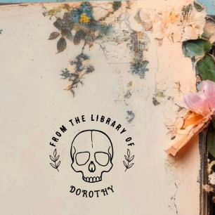 Carimbo Auto Entintado Livro Personalizado de Caveira Gótica Redonda