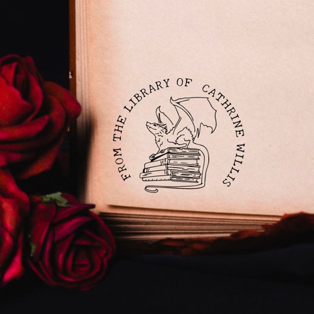 Carimbo Auto Entintado Livro Personalizado Do Dragão Gótico Da Biblioteca (Criador carregado)