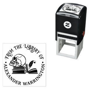 Carimbo Auto Entintado Livros de caveira humana gótica Pena Biblioteca No