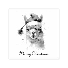 Carimbo Auto Entintado Llama de Natal com Chapéu de Papai Noel e Texto Pe