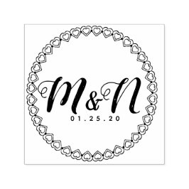 Carimbo Auto Entintado Logotipo de Casamento Circular Coração Simples Dup