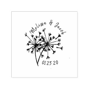 Carimbo Auto Entintado Logotipo de Casamento Dandelion Greenery Desenhado
