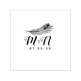 Carimbo Auto Entintado Logotipo de Casamento Folha de Palmeira Folhagem D