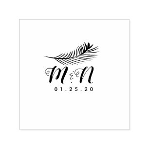 Carimbo Auto Entintado Logotipo de Casamento Folha de Palmeira Folhagem D