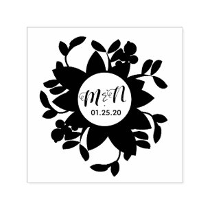 Carimbo Auto Entintado Logotipo de Casamento Ornamento Floral Circular Se