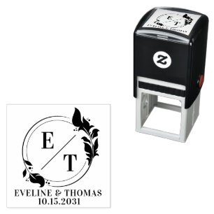 Carimbo Auto Entintado Logotipo do monograma do casamento da coroa tropic