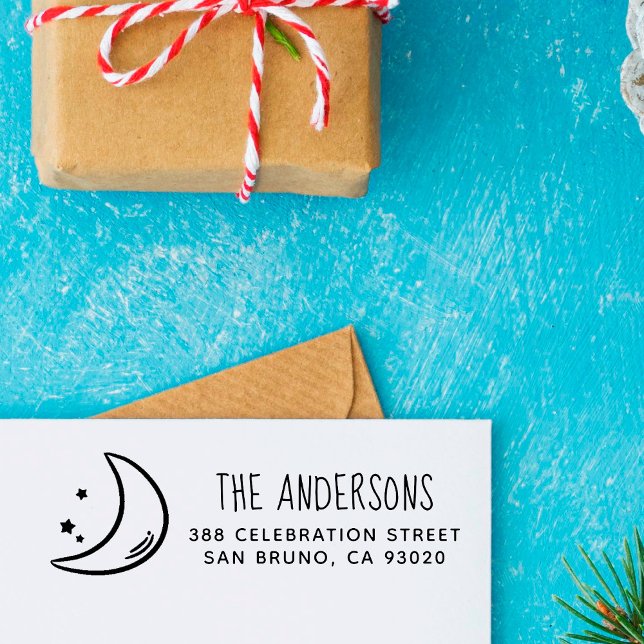 Carimbo Auto Entintado Lua e estrelas | Nome da família e endereço de ret (Criador carregado)