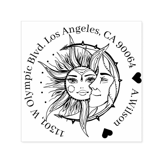 Carimbo Auto Entintado Lua e sol. Ilustração de tatuagem de estilo Vintag (Design)
