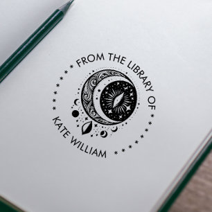 Carimbo Auto Entintado Lua Vintage Da biblioteca do selo redondo