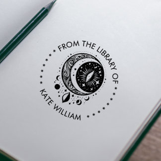 Carimbo Auto Entintado Lua Vintage Da biblioteca do selo redondo