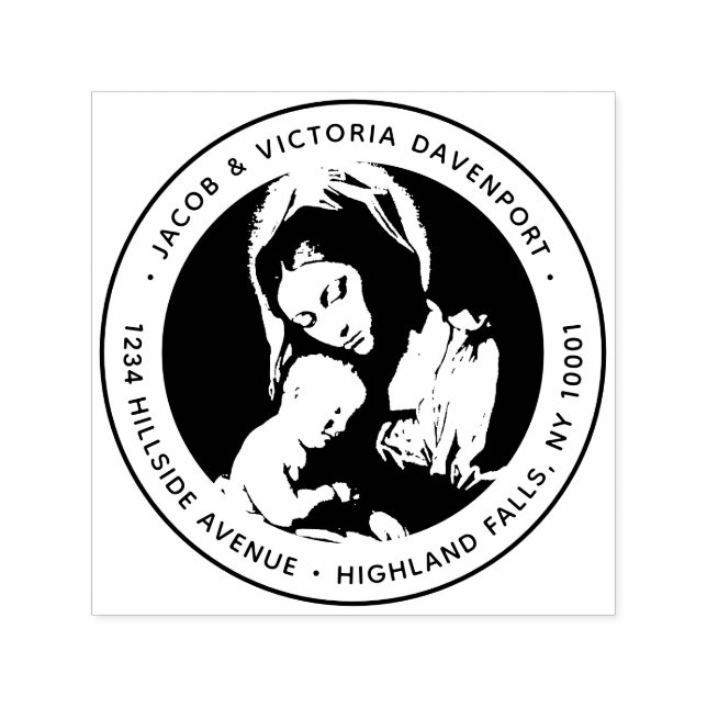 Carimbo Auto Entintado Madonna católica elegante e endereço para regressã (Design)