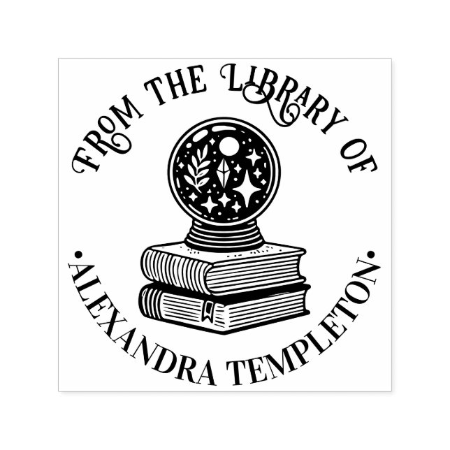 Carimbo Auto Entintado Magic Crystal Ball on Books Library Name (Design)