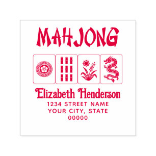 Carimbo Auto Entintado Mahjong Estilo Chinês Texto Fixo, 4 Peças, Endereç
