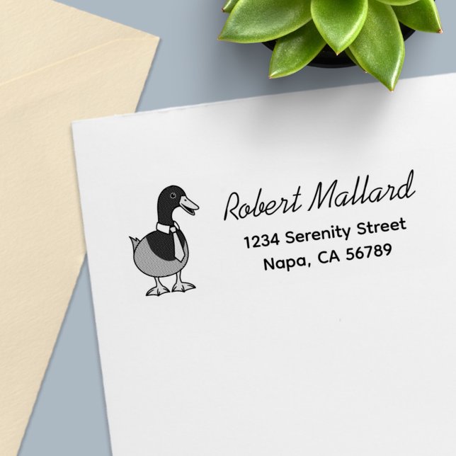 Carimbo Auto Entintado Mallard Duck Collar Necktie Return Address (Criador carregado)