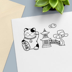 Carimbo Auto Entintado Maneki Neko - Gato Sortudo Japonês