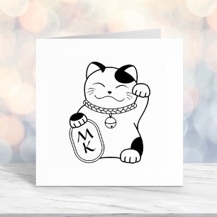 Carimbo Auto Entintado Maneki Neko Japonês Lucky Cat Monograma