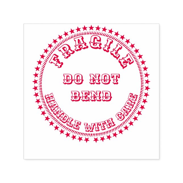 Carimbo Auto Entintado Manípulo frágil com cuidado não dobre em vermelho (Design)