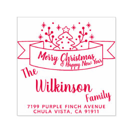 Carimbo Auto Entintado Manuscrito Feliz de Fita Natal