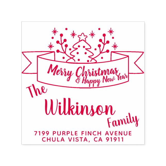 Carimbo Auto Entintado Manuscrito Feliz de Fita Natal (Design)