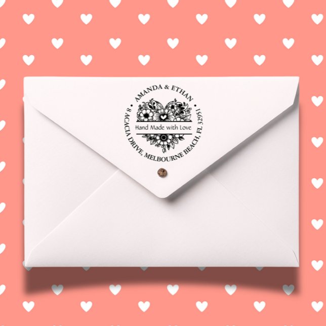 Carimbo Auto Entintado Mão feita com tema Foral de Amor (Personalize your crafts with our Handmade with Love Floral Theme Self-inking Stamp. )