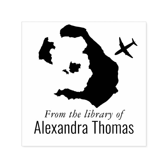 Carimbo Auto Entintado Mapa de Santorini Grécia Nome do Livro da Bibliote (Design)