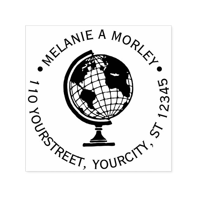 Carimbo Auto Entintado Mapa Mundial da Terra nº 2 nome redondo Endereço d (Design)