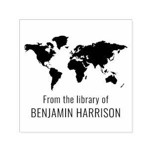 Carimbo Auto Entintado Mapa Mundial Silhueta “Da Biblioteca de” Nome