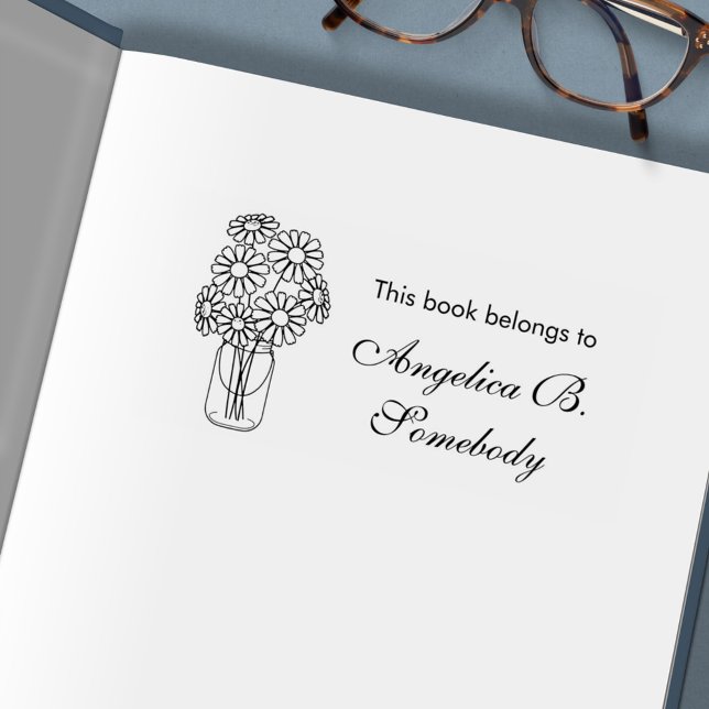 Carimbo Auto Entintado Mason Jar Daisy Flowers Bouquet Bookplate (Criador carregado)