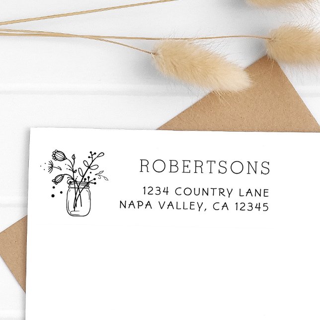 Carimbo Auto Entintado Mason Jar Flowers | Nome da família (Criador carregado)